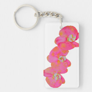 Elegante roze waterverf orchidee schilderij tropis sleutelhanger