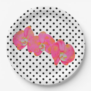 Elegante roze waterverf orchideeën polka dots papieren bordje