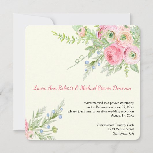 Elegante Roze Waterverf Papier Rozen Bruiloften Kaart (Voorkant)