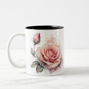 Elegante Roze Waterverf Roos Koffiemok Tweekleurige Koffiemok