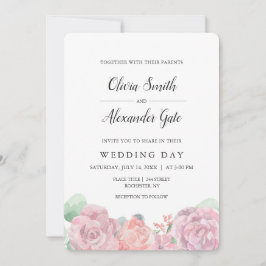 Elegante roze waterverf rozen bruiloft kaart