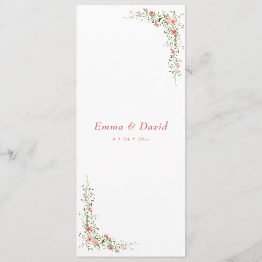 Elegante roze waterverf rozen Script Wedding Menu (Achterkant)