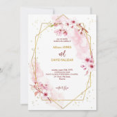 Elegante Roze Waterverf Sakura Bloemen Huwelijk Kaart (Voorkant)