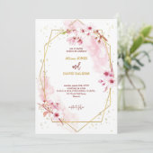 Elegante Roze Waterverf Sakura Bloemen Huwelijk Kaart (Staand voorkant)