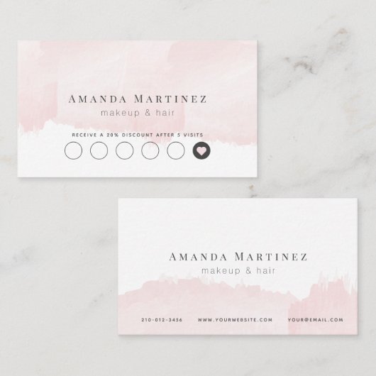 Elegante Roze Waterverf Salon Loyalty Kaart Visitekaartje (Voorkant / Achterkant)