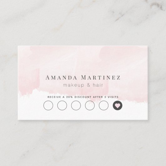 Elegante Roze Waterverf Salon Loyalty Kaart Visitekaartje (Voorkant)