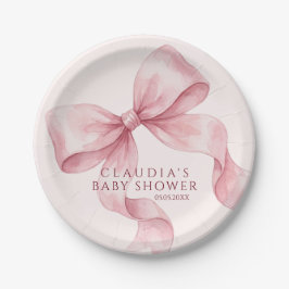 Elegante Roze Waterverf Strik Baby Shower Papieren Bordje
