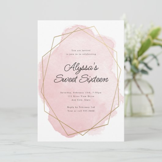 Elegante Roze Waterverf Sweet Sixteen Birthday Kaart (Staand voorkant)