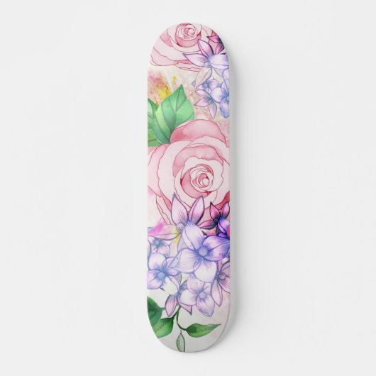  elegante roze waterverf trendy bloemen persoonlijk skateboard (Voorkant)