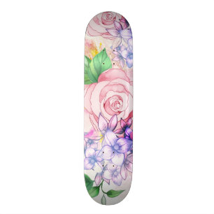 elegante roze waterverf trendy bloemen persoonlijk skateboard