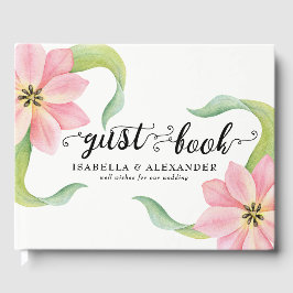 Elegante Roze Waterverf Tulpen Trouwen Gastboek Gastenboek