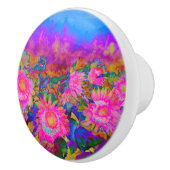 Elegante roze waterverf zonnebloemen keramische knop (Rechts)