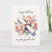 Elegante Roze Waterverfrozen met Blos Afstuderen Kaart (Voorkant)