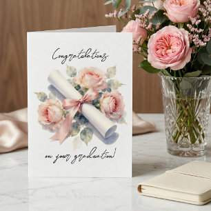 Elegante Roze Waterverfrozen met Blos Afstuderen Kaart