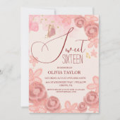 Elegante roze waterverfrozen moderne Sweet 16  Kaart (Voorkant)