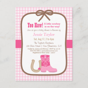 Elegante Roze Western Thema Baby Shower Uitnodigin Kaart