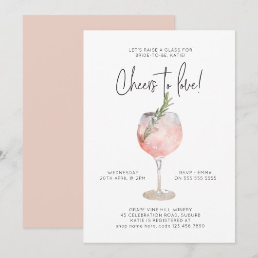 Elegante Roze Wijn Op de Liefde Bruidsontbijt Kaart (Voorkant / Achterkant)