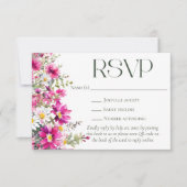 Elegante Roze Wildbloemen Bloemen Bloemen Bruiloft RSVP Kaartje (Voorkant)