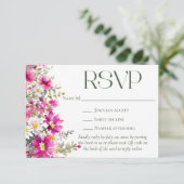 Elegante Roze Wildbloemen Bloemen Bloemen Bruiloft RSVP Kaartje (Staand voorkant)