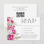 Elegante Roze Wildbloemen Bloemen Bloemen Bruiloft RSVP Kaartje (Voorkant / Achterkant)