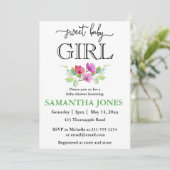 Elegante roze wilde bloem baby meisje baby kaart (Staand voorkant)