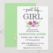 Elegante roze wilde bloem baby meisje baby kaart (Voorkant / Achterkant)