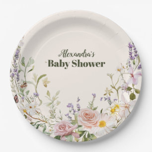 Elegante Roze Wilde Bloem Boho Baby Shower Papieren Bordje