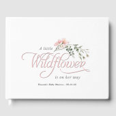 Elegante roze wilde bloem, eenvoudige babymeisjesd gastenboek (Voorkant)