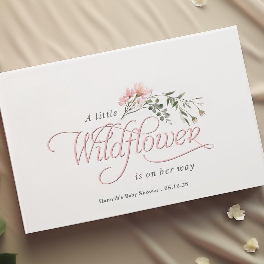 Elegante roze wilde bloem, eenvoudige babymeisjesd gastenboek