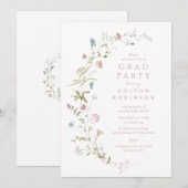 Elegante Roze Wilde Bloem Rustieke Boho Afstudeerf Kaart (Voorkant / Achterkant)