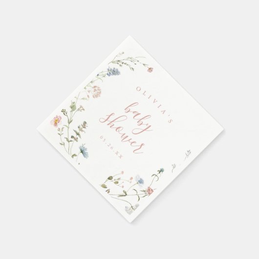 Elegante Roze Wilde Bloem Rustieke Boho Baby Showe Servet (Hoek)