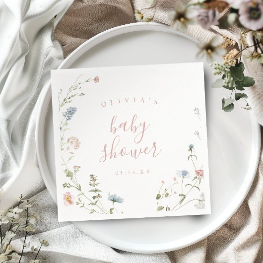 Elegante Roze Wilde Bloem Rustieke Boho Baby Showe Servet