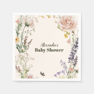Elegante Roze Wilde Bloem Rustieke Boho Baby Showe Servet