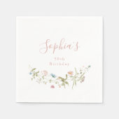 Elegante Roze Wilde Bloem Rustieke Boho Verjaardag Servet (Voorkant)