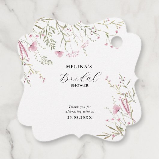 Elegante Roze Wilde Bloemen Bruidscadeau Bedankjes Labels (Achterkant)