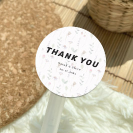 Elegante roze wilde bloemen bruiloft dank u bruilo ronde sticker