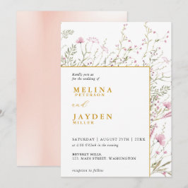 Elegante Roze Wilde Bloemen Bruiloft Kaart