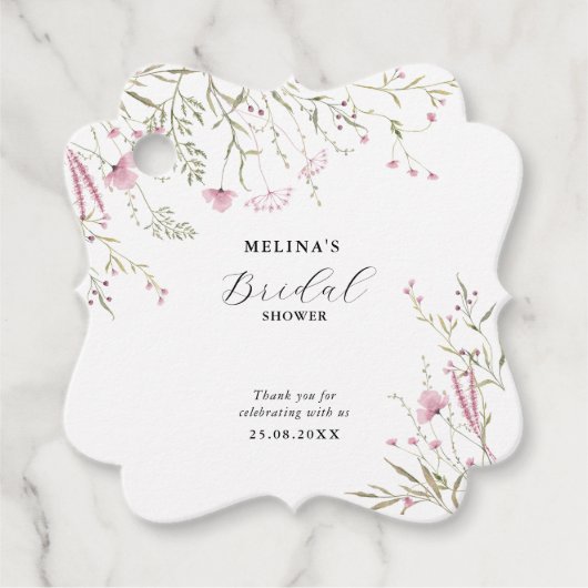 Elegante Roze Wilde Bloemen Bruiloftsdouche Bedankjes Labels (Voorkant)