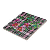 Elegante roze wilde bloemen roze zwarte plaid tegeltje (Zijkant)