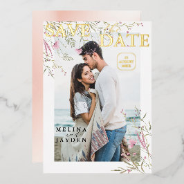 Elegante Roze Wilde Bloemen Trouw Save The Date Folie Uitnodiging