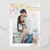 Elegante Roze Wilde Bloemen Trouw Save The Date Folie Uitnodiging (Voorkant)