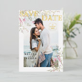 Elegante Roze Wilde Bloemen Trouw Save The Date Folie Uitnodiging (Staand Voorkant)