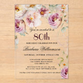 Elegante Roze Wildflower Bloemen 80ste Verjaardags Acryl Uitnodigingen (Voorkant)
