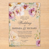 Elegante Roze Wildflower Bloemen Waterverf bruilof Acryl Uitnodigingen (Voorkant)