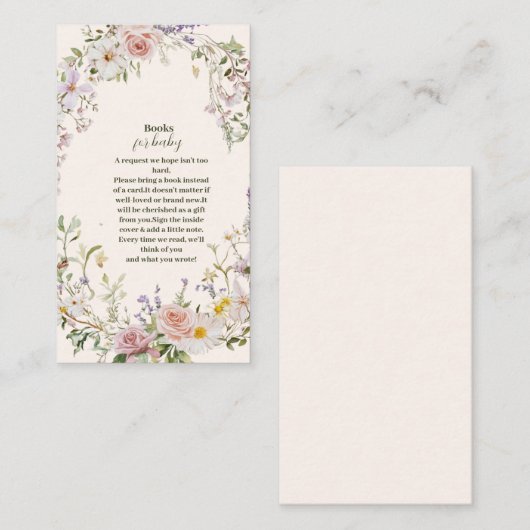 Elegante Roze Wildflower Boho Boeken voor Baby Informatiekaartje (Voorkant / Achterkant)