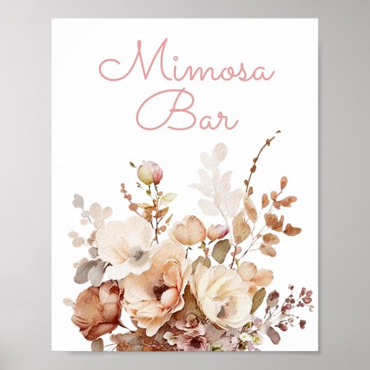 Elegante roze Wildflower Mimosa Bar Teken Poster (Voorkant)