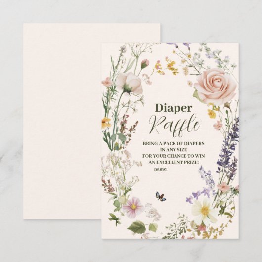 Elegante Roze Wildflower Rustiek Boho Diapper Raff Informatiekaartje (Voorkant / Achterkant)