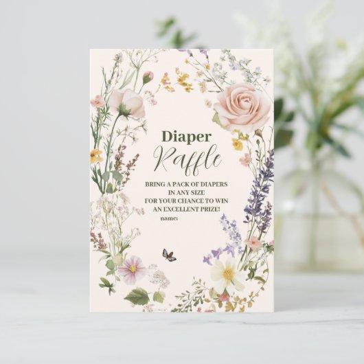 Elegante Roze Wildflower Rustiek Boho Diapper Raff Informatiekaartje (Staand voorkant)