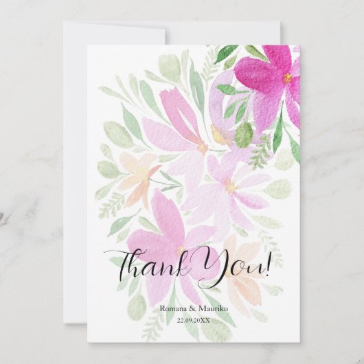 Elegante roze Wildflower Waterverf Kunst Bedankkaart (Voorkant)