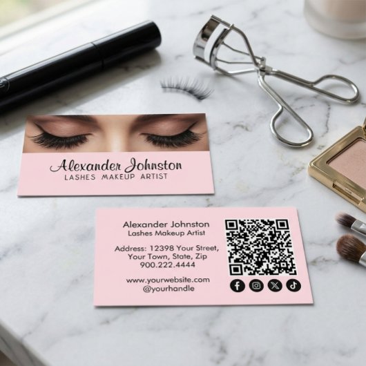 Elegante Roze Wimper Make-up Artiest QR Code Visitekaartje